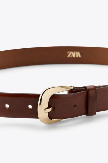LEATHER BELT WITH OVAL BUCKLE - Brown by Zara