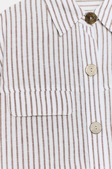 STRIPED LINEN BLEND SHIRT - brown/white by Zara - Image 6