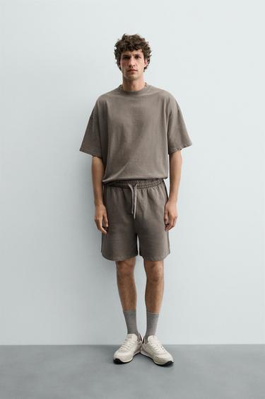 Zara BASIC WASHED JOGGER SHORTS - Gray