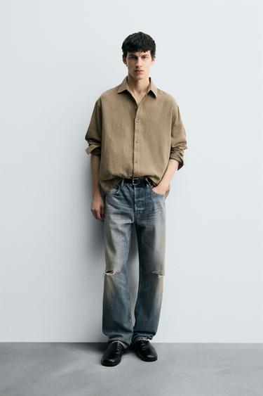 JEAN STRAIGHT FIT REGULAR DÉCHIRÉ - Bleu moyen de Zara - Image 0