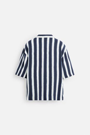 CHEMISE RAYURES VISCOSE - Bleu marine / Blanc de Zara - Image 8