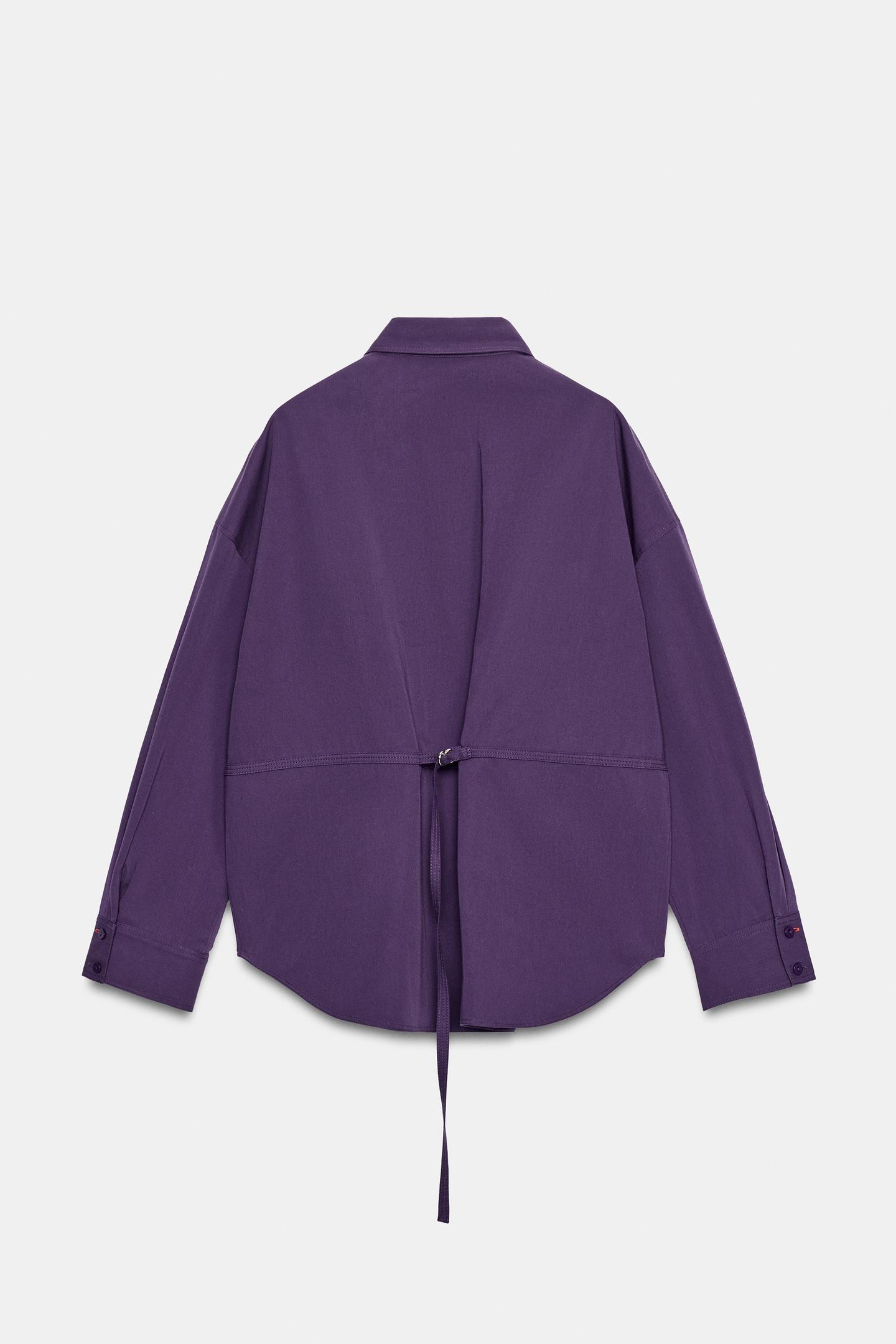 Женская рубашка Zara Oversized with Back Buckle, цвет: Фиолетовый — фото 4