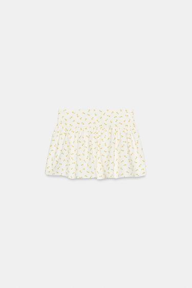 MINI JUPE EN POPELINE À FLEURS - écru/jaune de Zara - Image 4