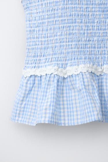 TOP ÉLASTIQUES À CARREAUX VICHY - Bleu / Blanc de Zara - Image 3