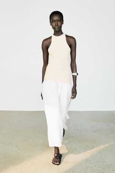 Robe midi combinée à encolure américaine - Écru de Zara - Image 0