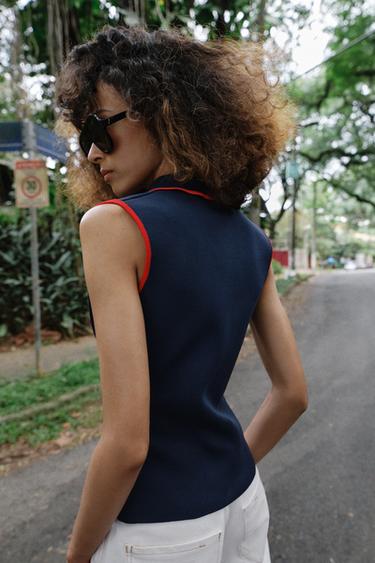 GILET CROISÉ À BOUCLES - Bleu marine de Zara - Image 3