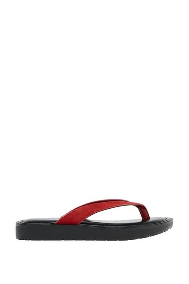 SANDALIA PIEL CONTRASTE - Rojo de Zara