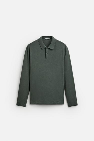 LINEN POLO SHIRT - Grey by Zara