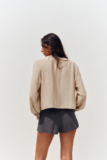 SHORT BLOUSE WITH CUTWORK EMBROIDERY - Sand by Zara - Image 3