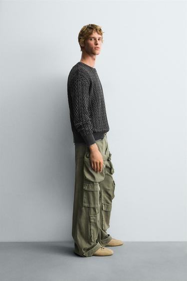 WASHED CABLE-KNIT SWEATER - Black by Zara - Image 3