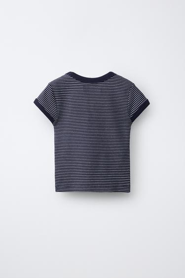 T-SHIRT CÔTELÉ COL V À RAYURES - Rayures de Zara - Image 1