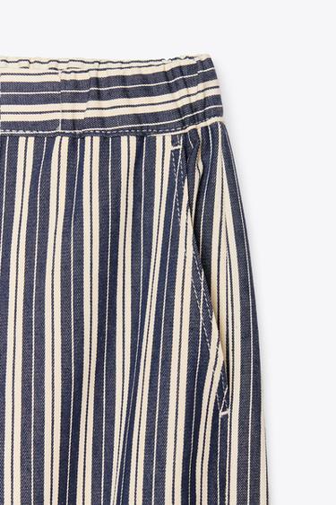 PANTALON LARGE RAYÉ - Blanc / Bleu marine de Zara - Image 7