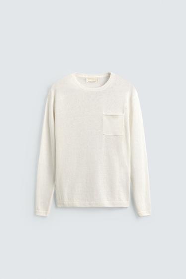 ნაქსოვი მაისური regular fit 100% სელის ქსოვილი - Zara-ს Ecru