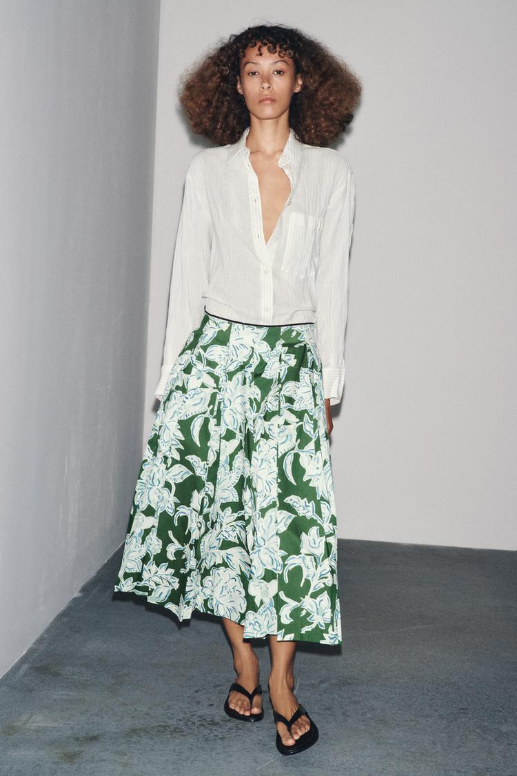 ROK LIPIT KOTAK BUNGA ZW COLLECTION Hijau ZARA Indonesia