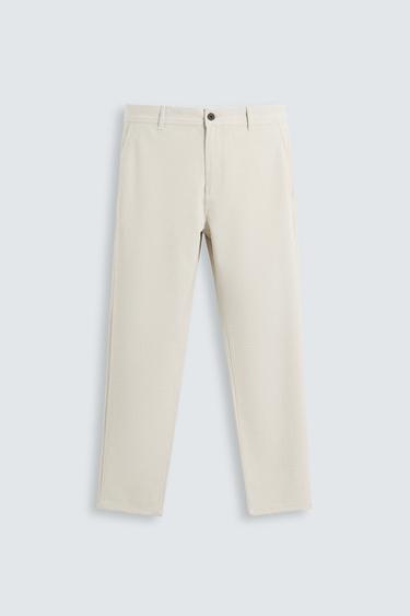 Zara TEXTURED STRETCH PANTS - Light sand