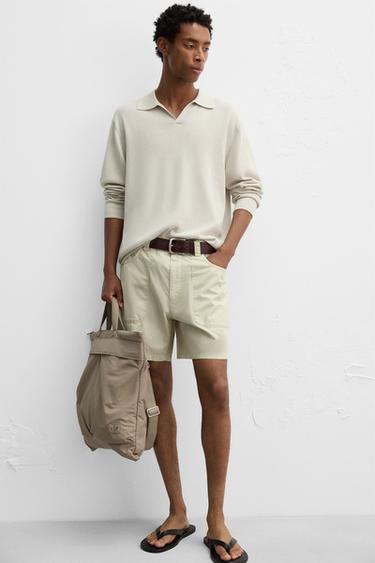 WASHED COTTON BERMUDA SHORTS - Light beige by Zara - Image 4