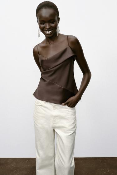 SATIN TRIM CAMISOLE TOP - Brown by Zara