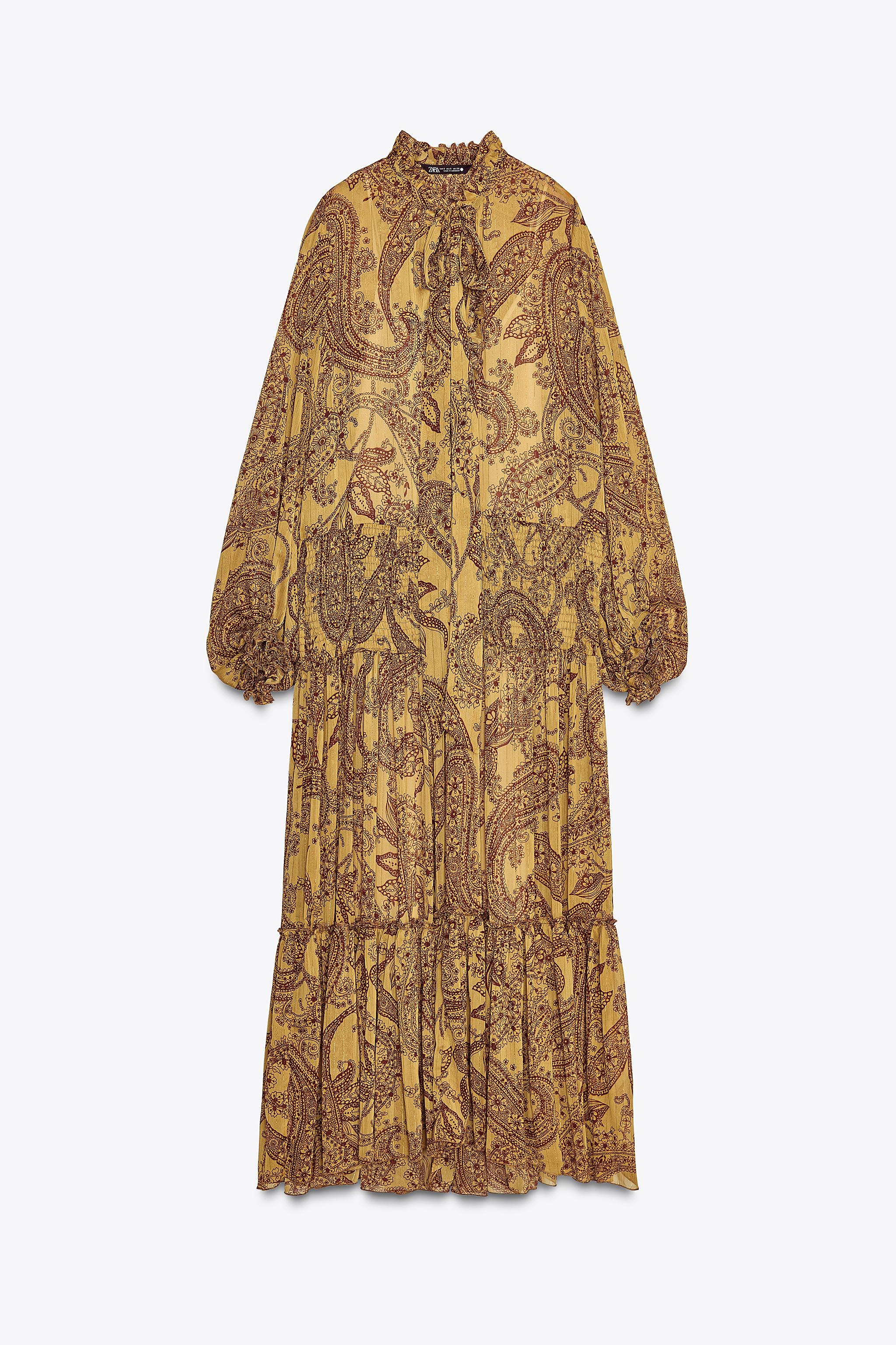ZARA ZW COLLECTION プリント柄ロングワンピース 3121/142 ZW COLLECTION LONG PRINT DRESS - Ocher | ZARA United States