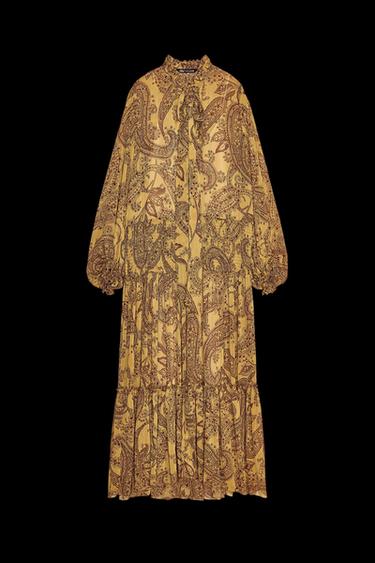 Zara ZW COLLECTION LONG PRINT DRESS - Ocher - Image 0