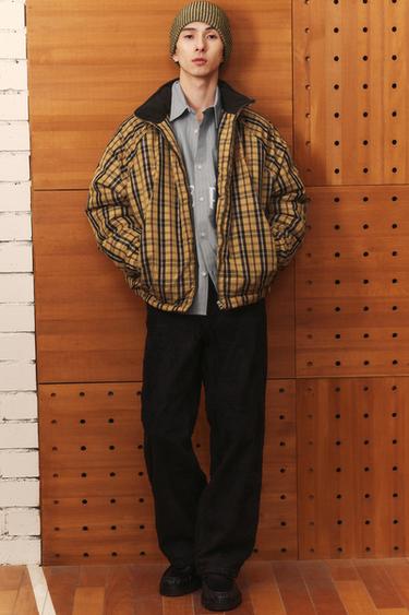 Zara 方版剪裁格紋科技布料外套 - 黃色