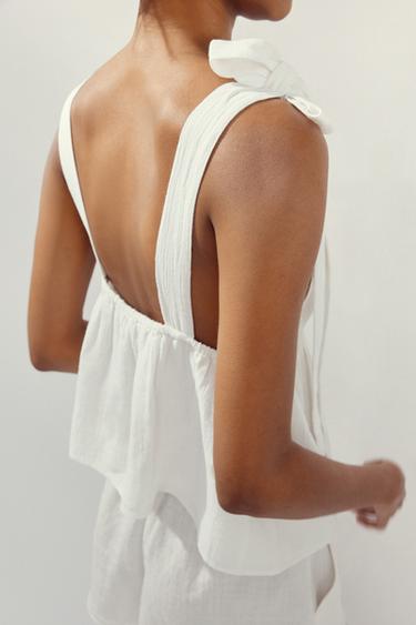 TOP À LACETS - Blanc cassé de Zara - Image 4