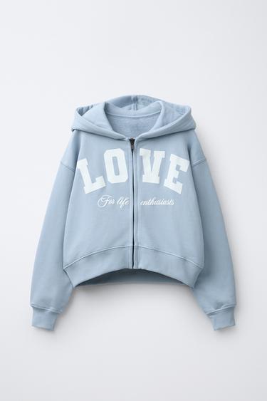 Zara TEXT ZIP SWEATSHIRT - Blue