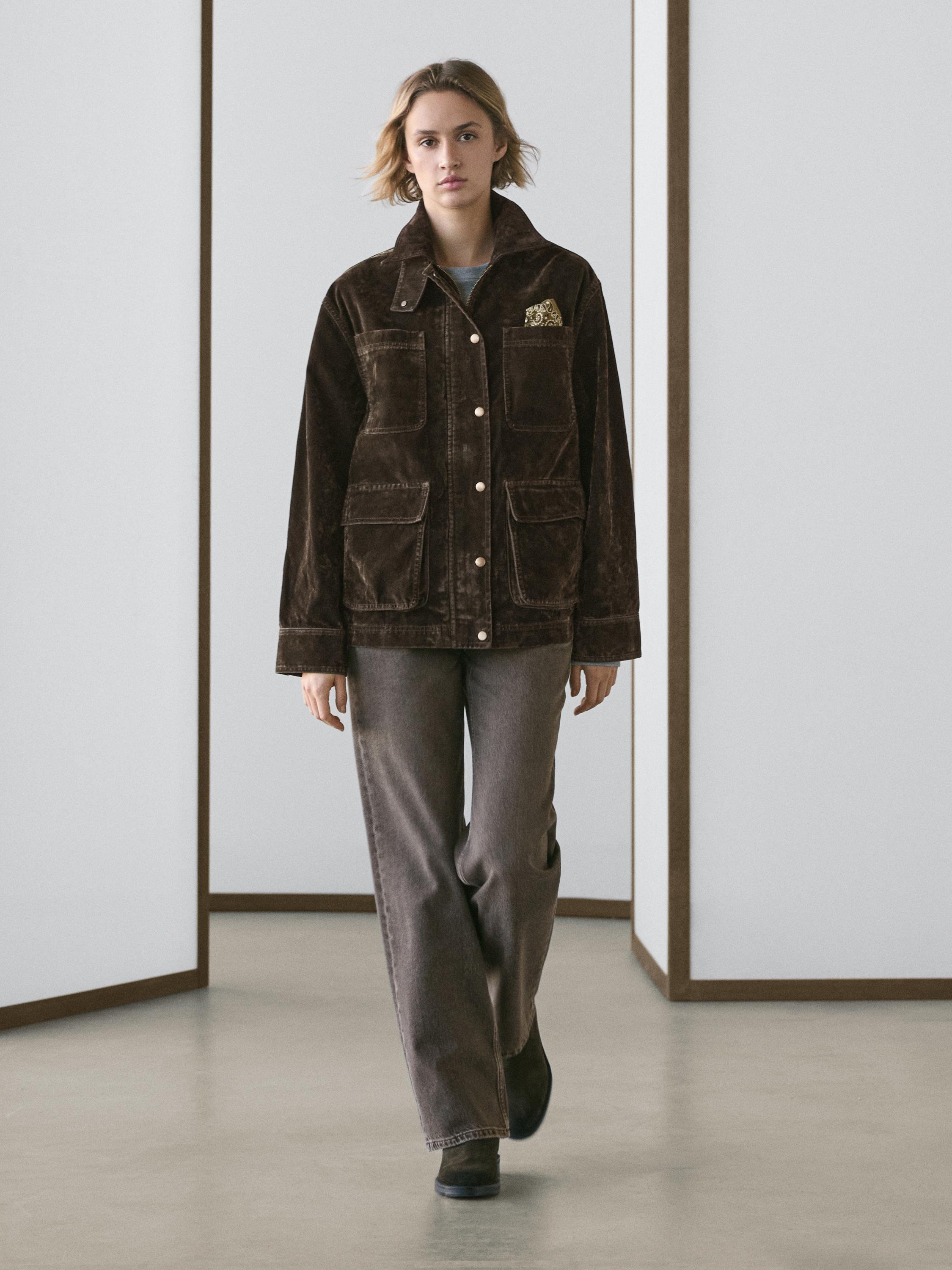 Flocked denim jacket with collar detail