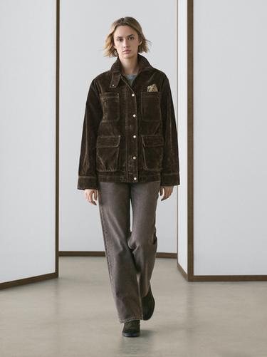 Zara Flocked denim jacket with collar detail - Khaki - Image 0