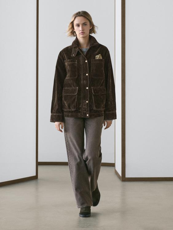 Flocked denim jacket with collar detail