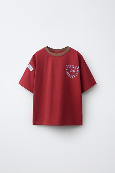 TEXT PRINT T-SHIRT — Burgundy 1