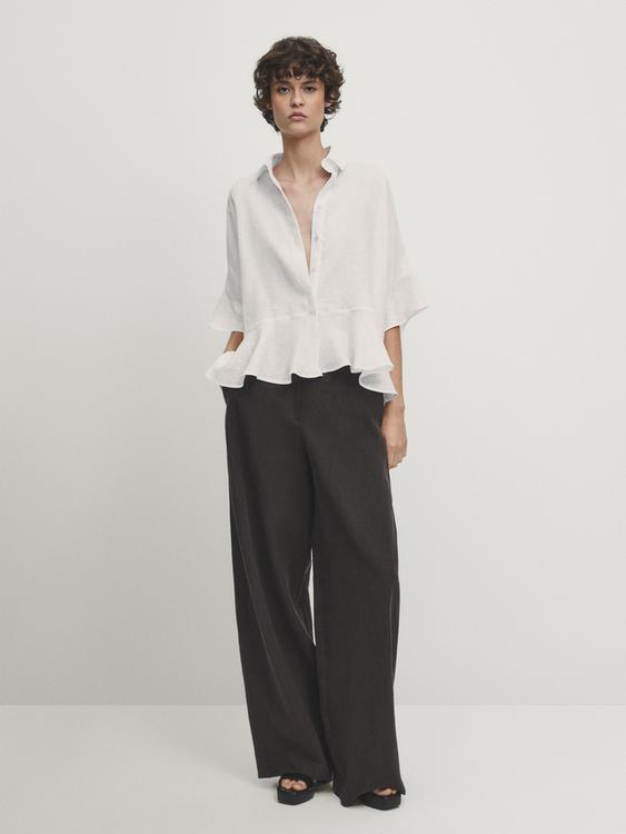 Linen shirt with ruffles - Studio - White | ZARA Canada