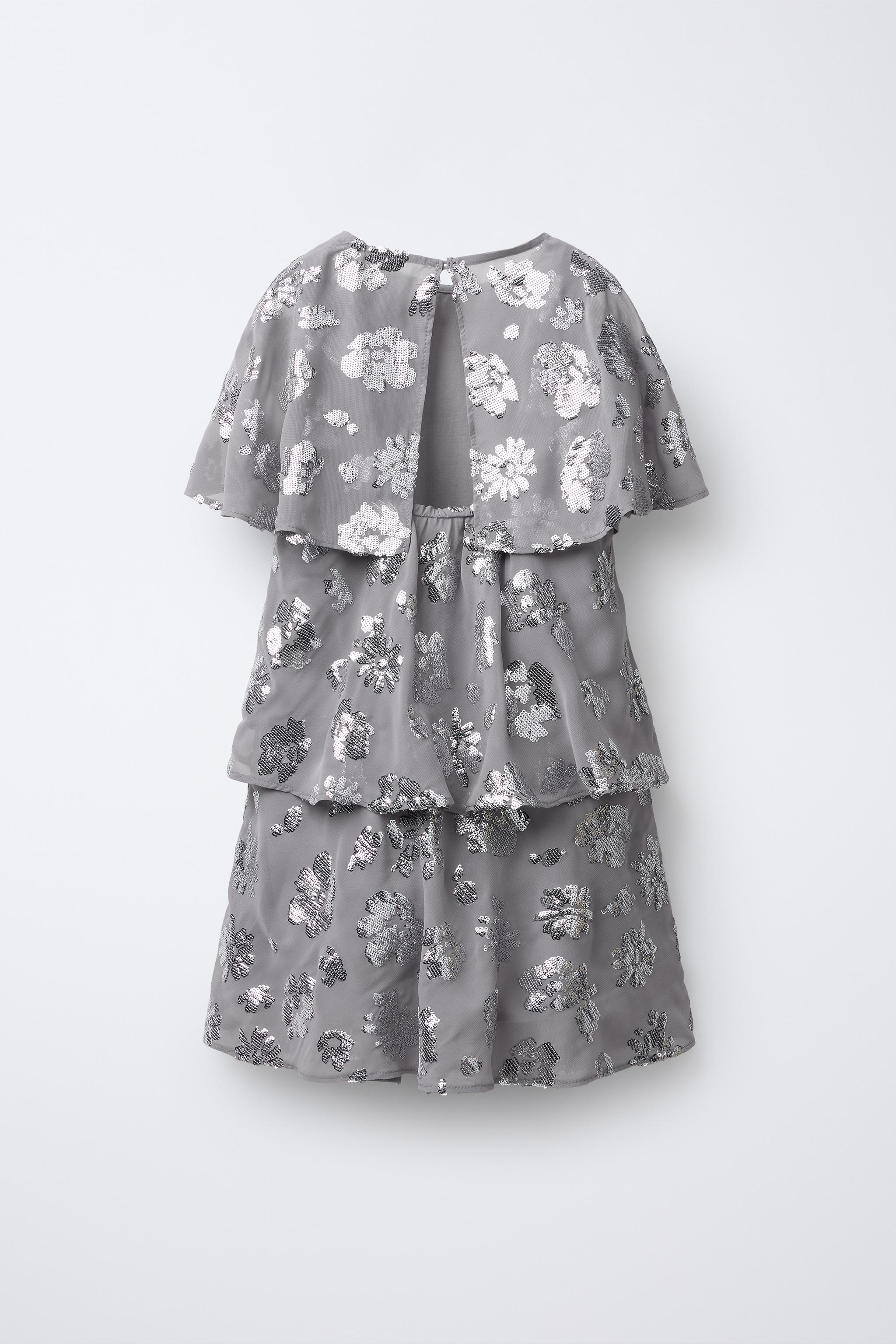 RUFFLED SEQUIN FLORAL DRESS