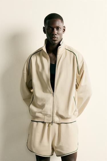 Zara RETRO CONTRAST SWEATSHIRT - Oyster-white