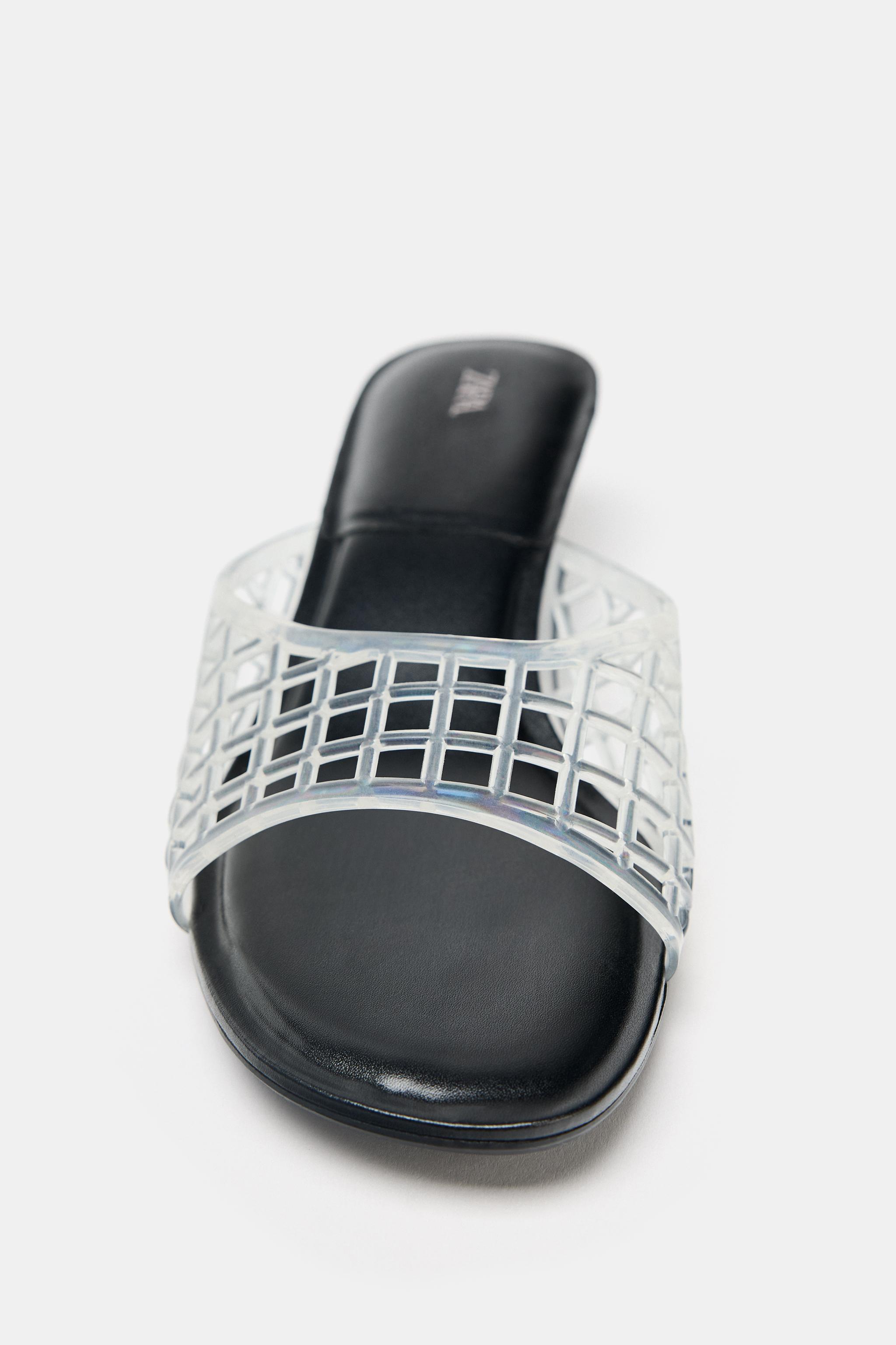 RUBBERIZED EFFECT KITTEN HEELED MULES - Transparent | ZARA