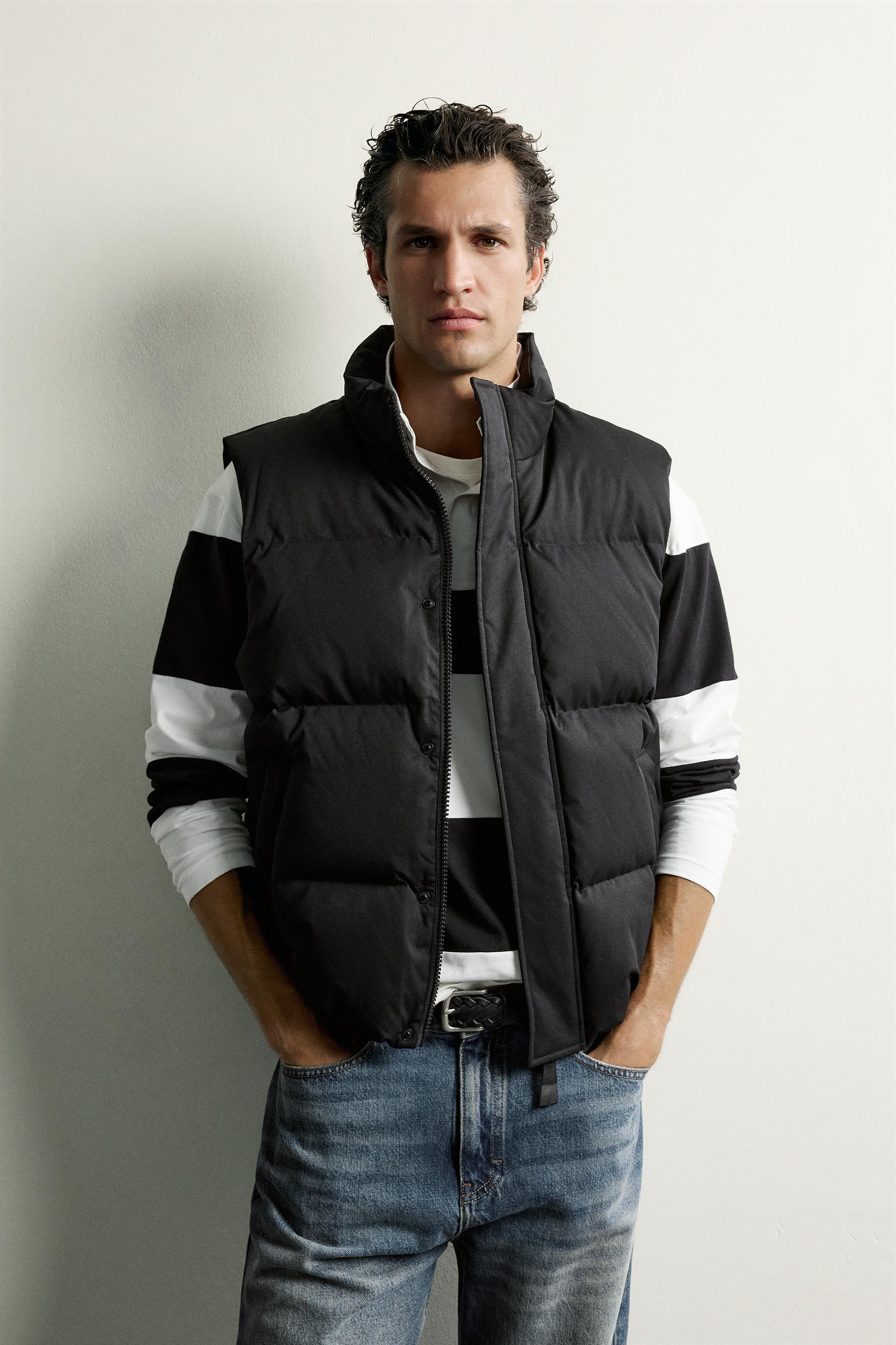 REGULAR FIT QUILTED GILET — Black