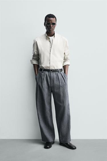 RELAXED FIT PLEATED TROUSERS - Blue by Zara