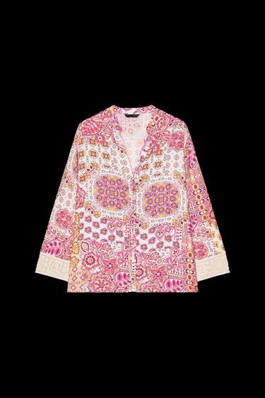 PRINTED BLOUSE WITH GUIPURE SLEEVES - Multicoloured by Zara - Image 0