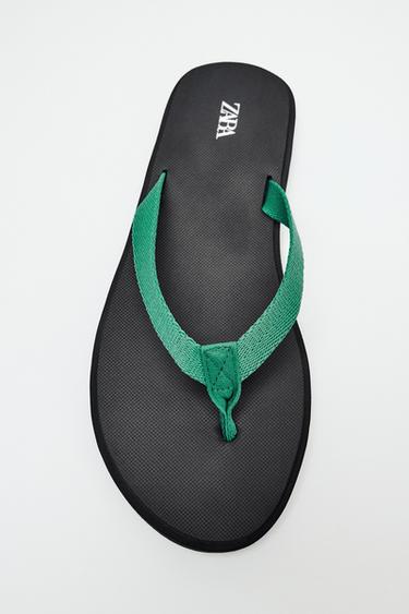 CONTRAST FLAT SANDALS - Green by Zara