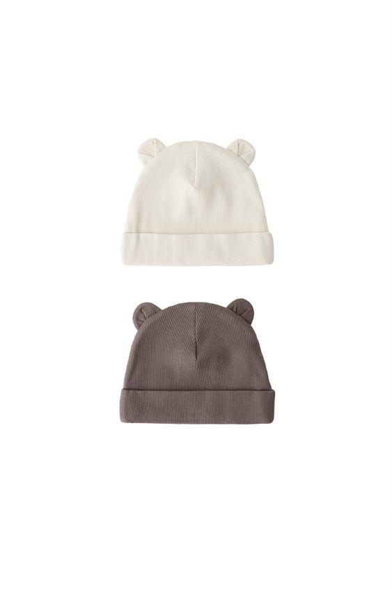 PACK 2 GORROS CANALÉ OREJITAS - Crudo / Marrón de Zara - Imagen 0