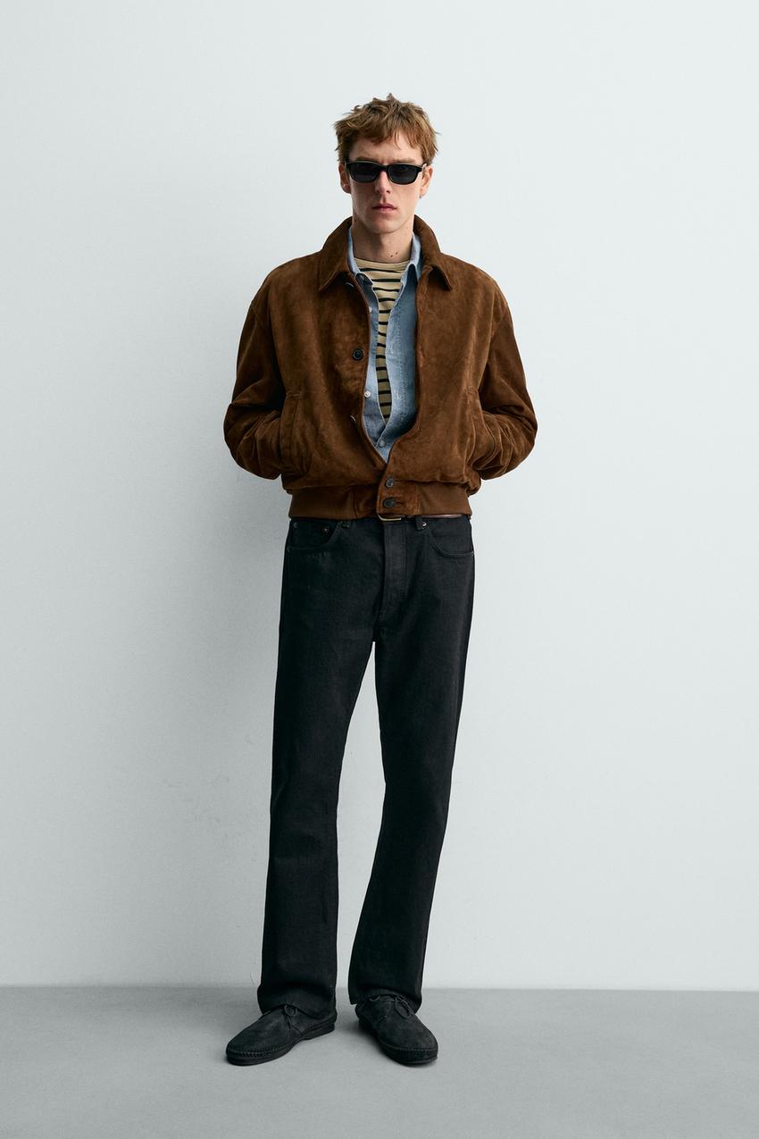 Zara - Aaron Levine X Zara Cropped Suede Leather Jacket - Tobacco - S