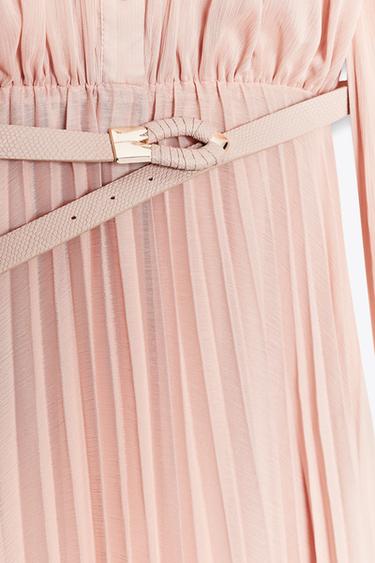 ROBE MIDI PLISSÉE CEINTURE - Beige rosé de Zara - Image 10