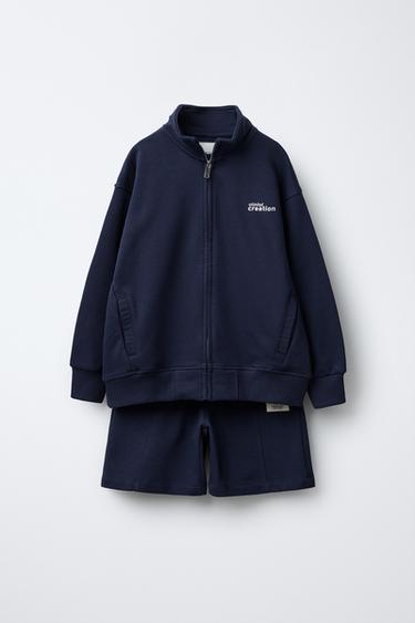 Zara ZIP SWEATSHIRT AND LABEL BERMUDA SET - Navy blue
