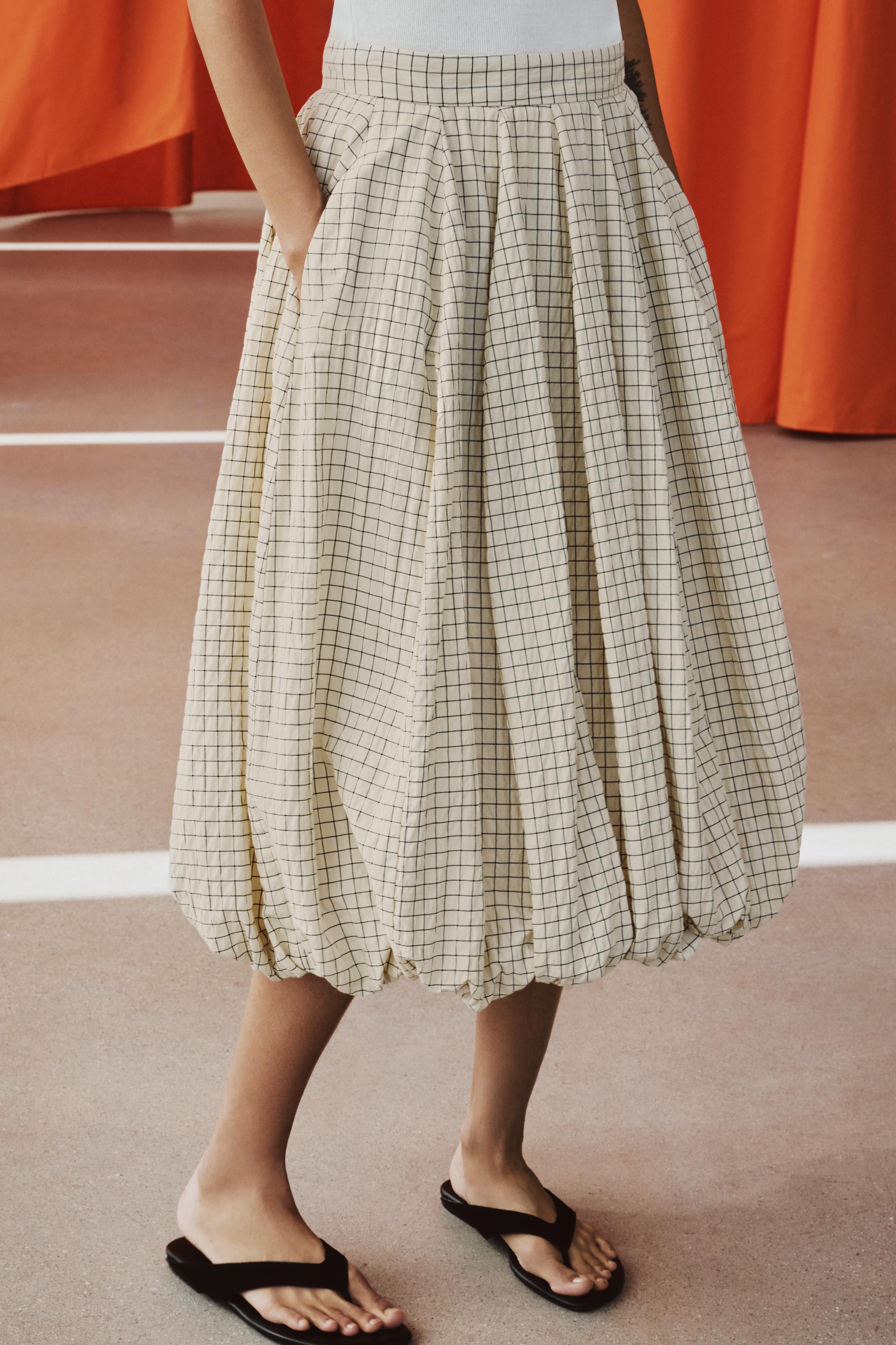 ZW COLLECTION PLAID BALLOON SKIRT - Ecru / Black | ZARA United States