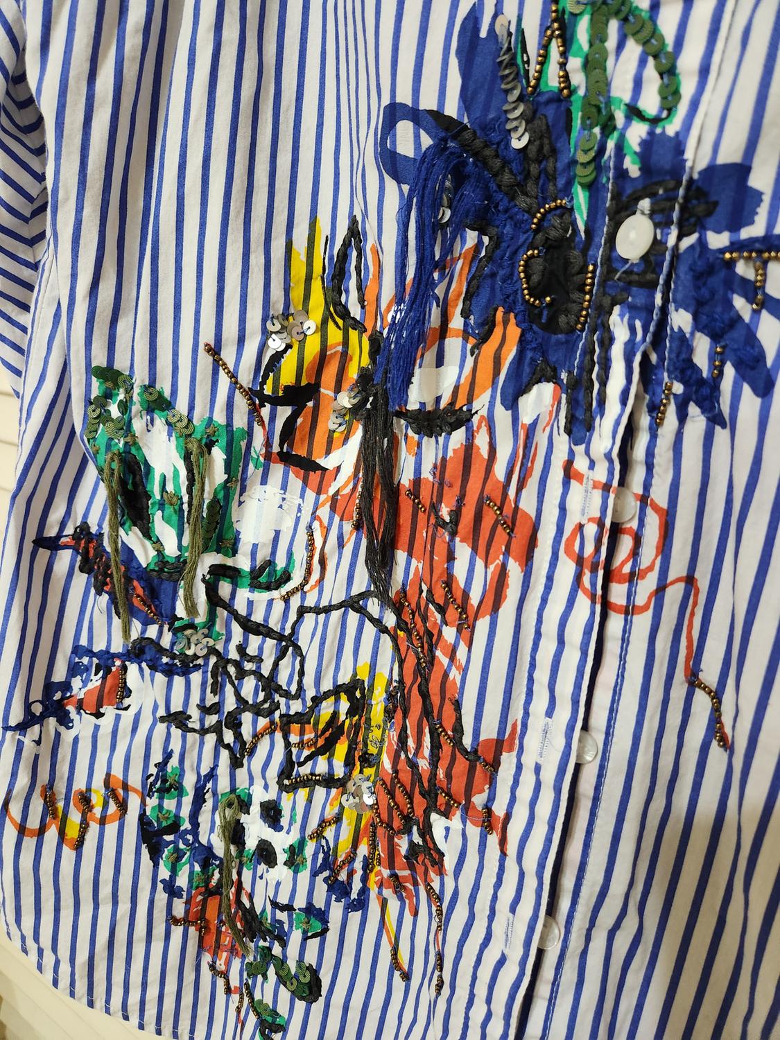 OVERSIZE STRIPED WOMEN SHIRT BEADED DETAIL - Image 3