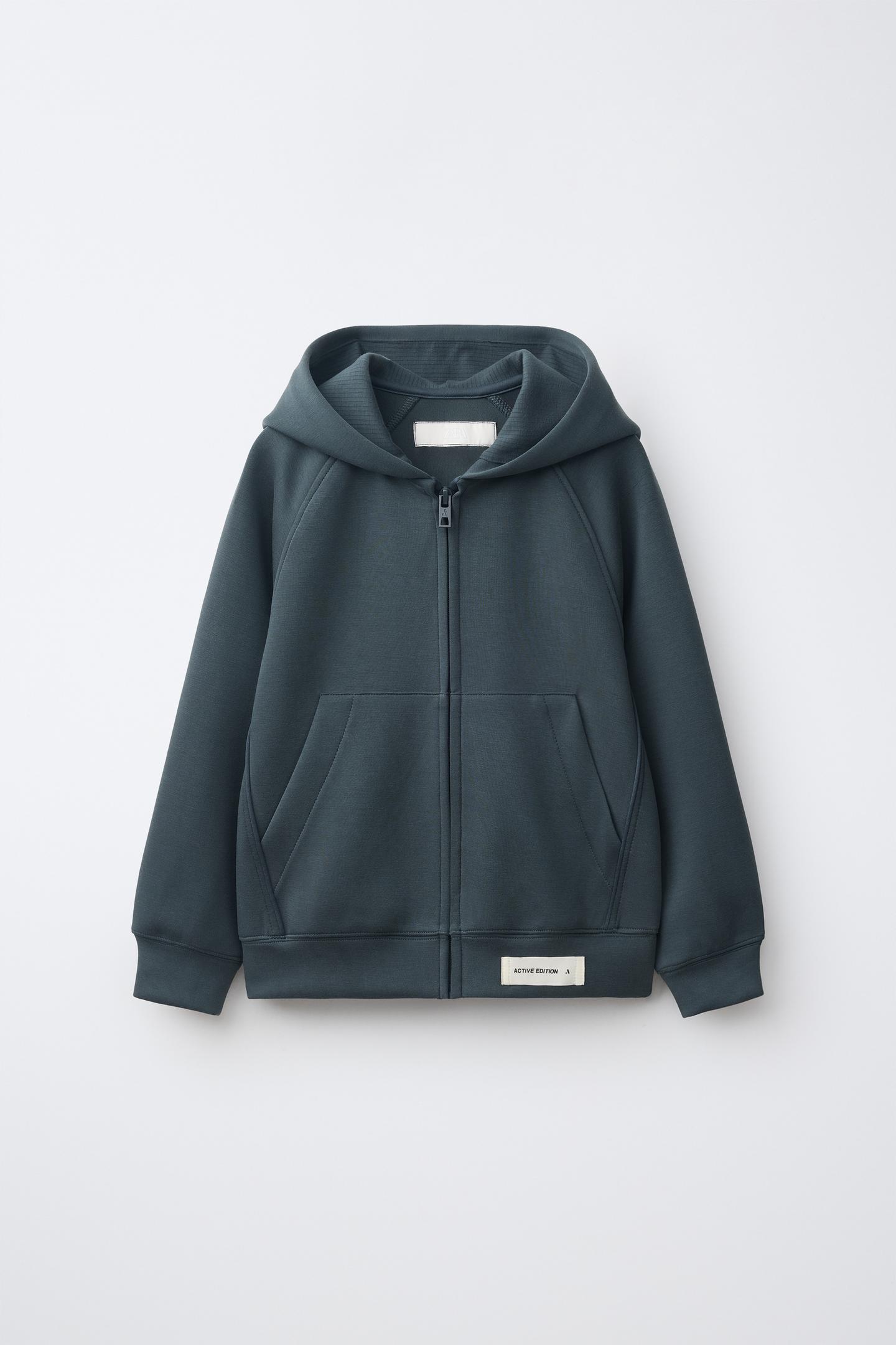 Детское худи Zara Sporty Zip-Up, цвет: Тёмный зелёный — фото 1