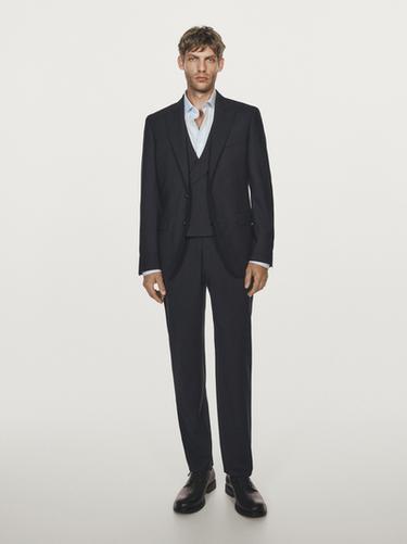 Pantalon de costume en laine mélangée - Bleu marine de Zara
