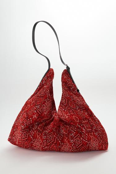 BOLSO SHOPPER TEJIDO - Rojo de Zara