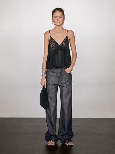 Top tirantes lencero encaje - Negro de Zara - Imagen 0