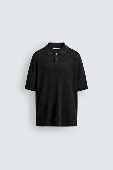 FLUID TEXTURED KNIT POLO SHIRT - Aubergine by Zara