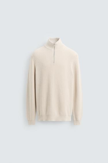 HIGH NECK ZIP-UP SWEATER - Ecru by Zara